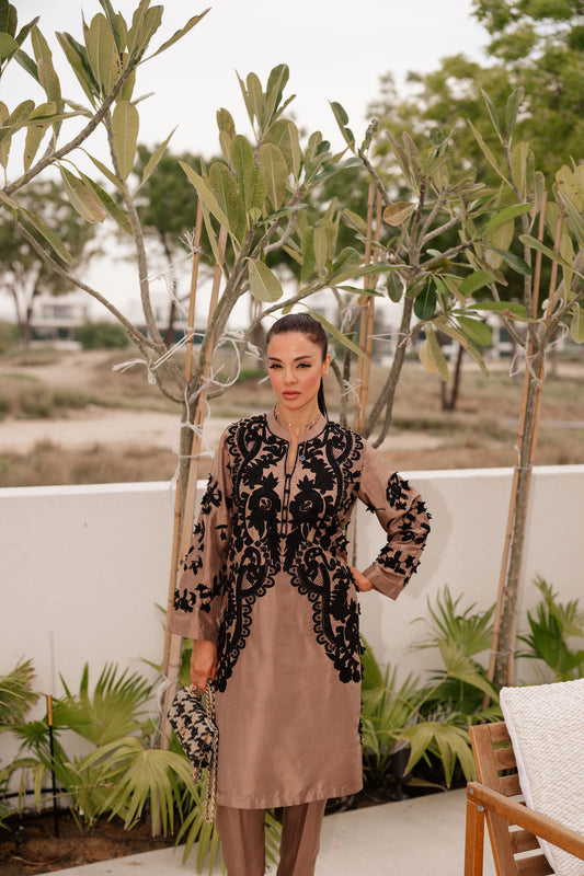 Sand Appliqué Silk Suit