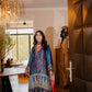 Teal Ajrak Silk Suit
