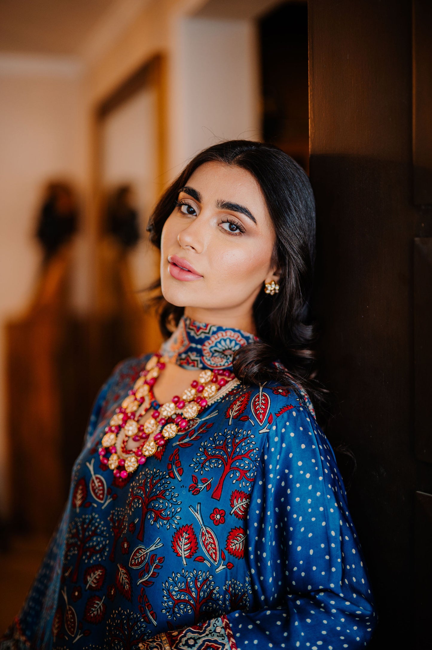 Teal Ajrak Silk Suit