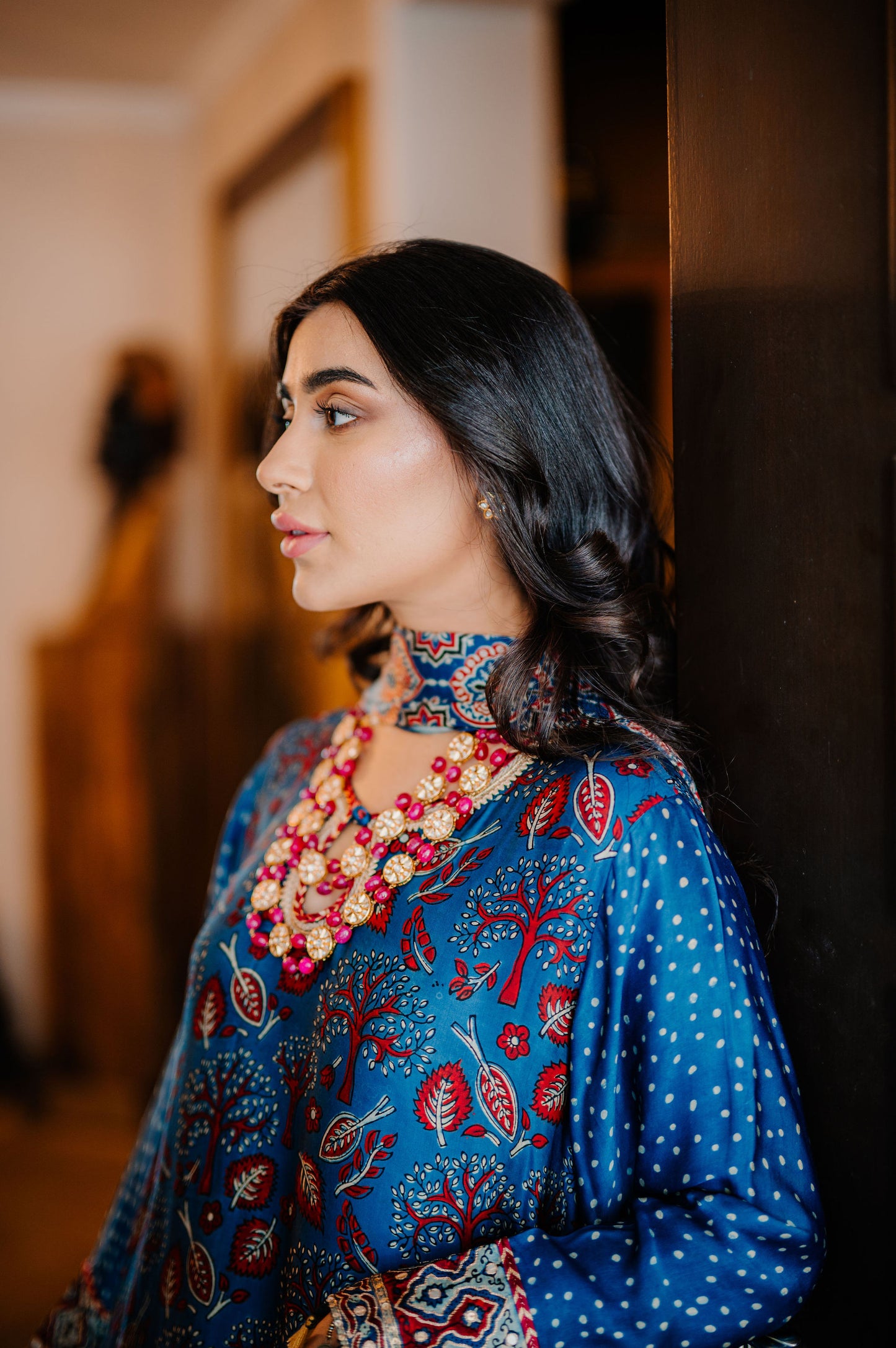 Teal Ajrak Silk Suit