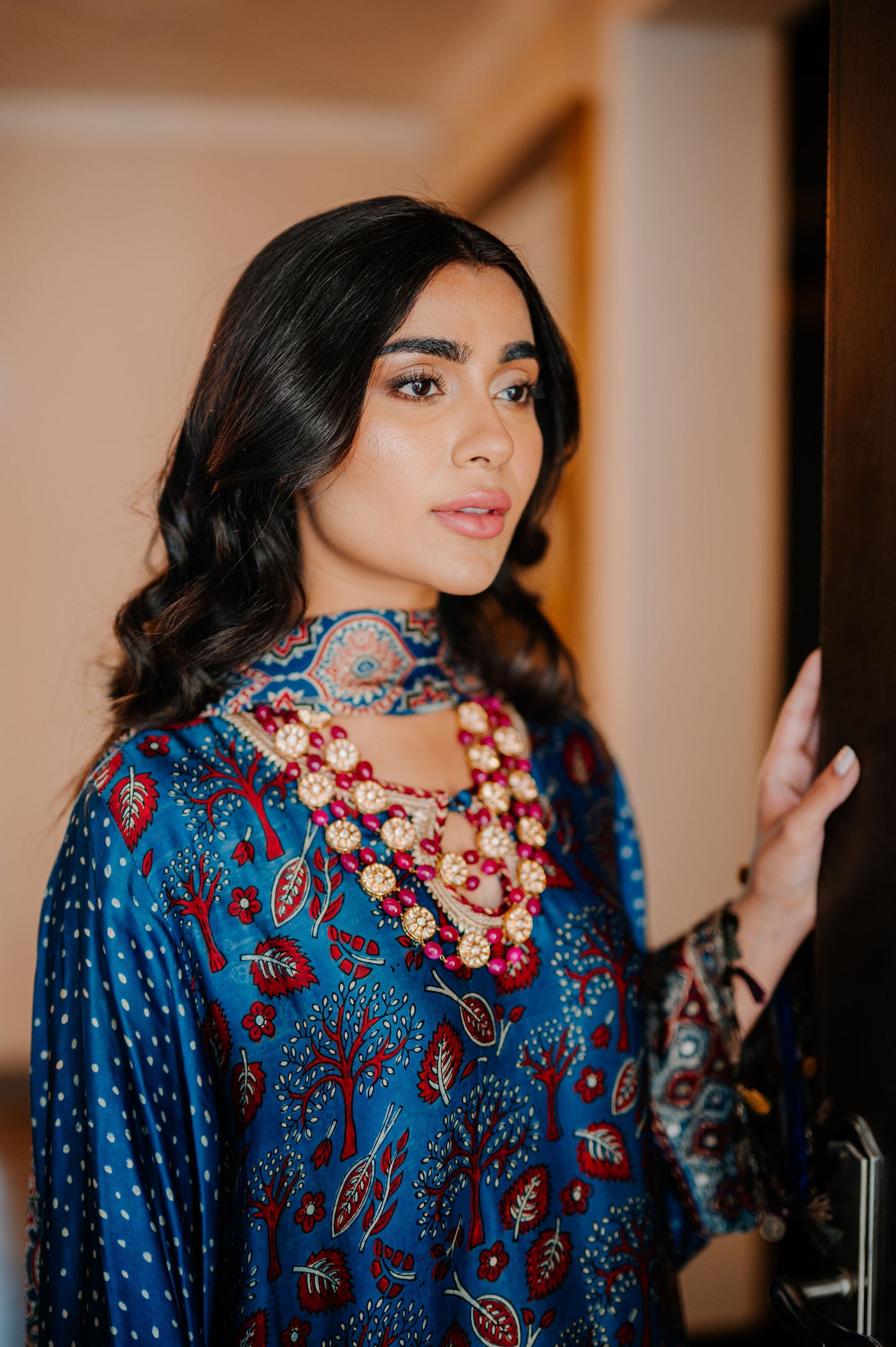 Teal Ajrak Silk Suit
