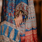 Teal Ajrak Silk Suit