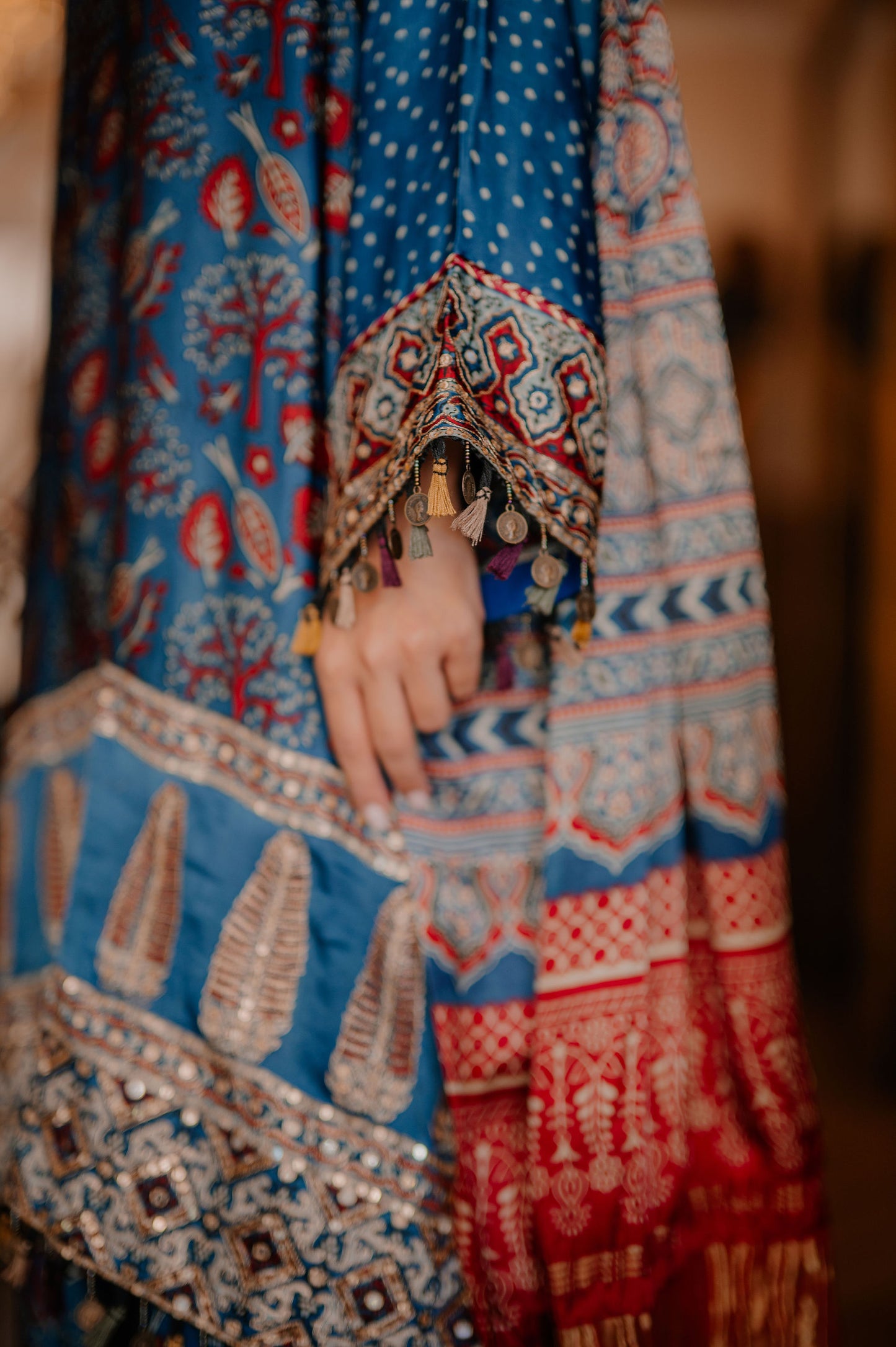 Teal Ajrak Silk Suit