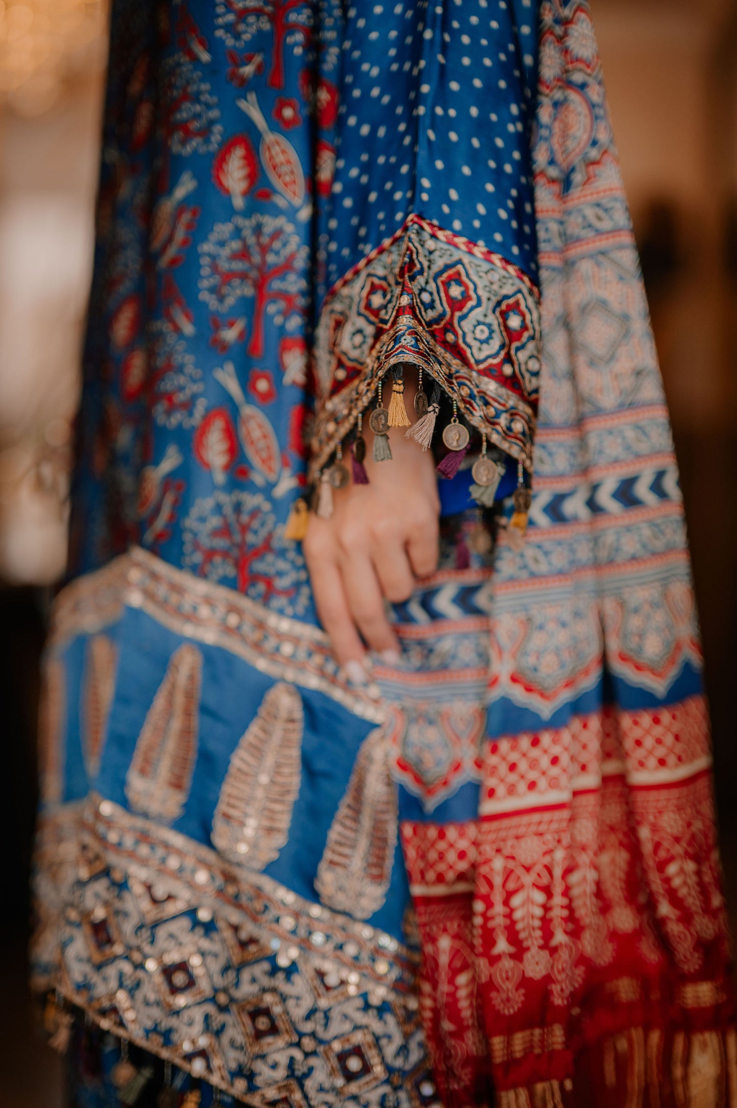 Teal Ajrak Silk Suit