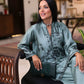 MILA Sage Green Linear Embroidered Silk Co-ord Set