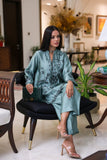 MILA Sage Green Linear Embroidered Silk Co-ord Set